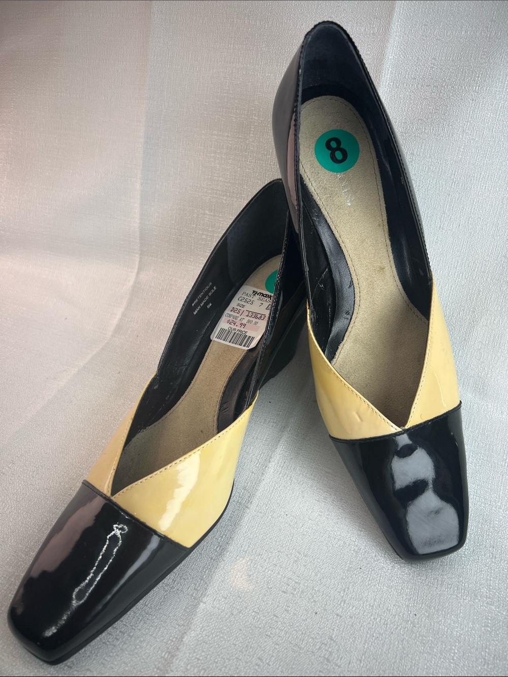 Aerosoles, black and cream, patent leather wedge